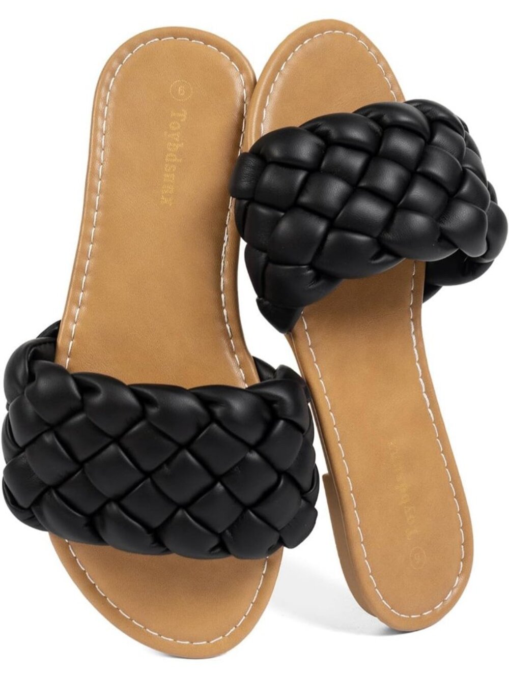 Women's Black Summer Comfort Open-Toe Slip-On Lightweight Beach Flats Sandals